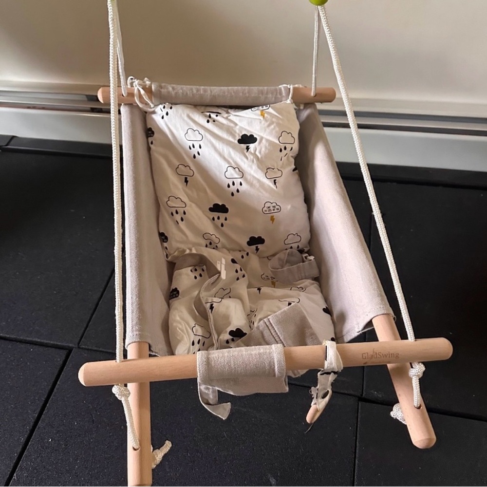 Canvas Baby Swing Seat with Cloud Print cushion- Neutral Beige